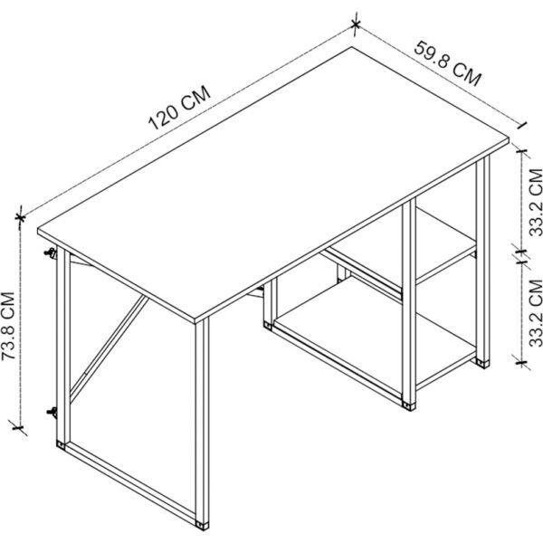 Bofigo 60X120 cm 2 Raflı Çalışma Masası Bilgisayar Masası Ofis Ders Yemek Masası Beyaz - Görsel 4