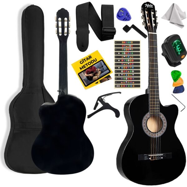 Midex CG-395BK Siyah Klasik Gitar 4/4 Sap Ayarlı Kesik Kasa Full Set (Çanta Askı Tuner Metod Pena) - Görsel 1