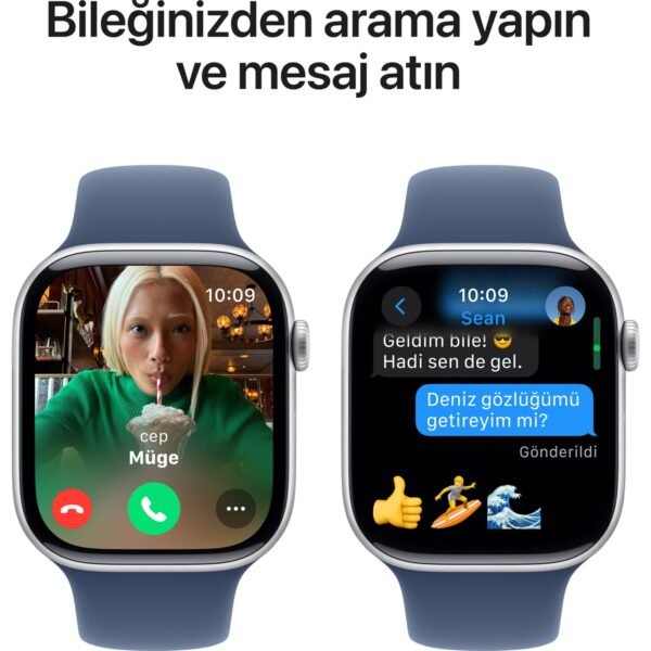 Apple Watch Series 10 GPS, 46 mm Gümüş Rengi Alüminyum Kasa ve Kot Rengi Spor Kordon - M/L - Görsel 7