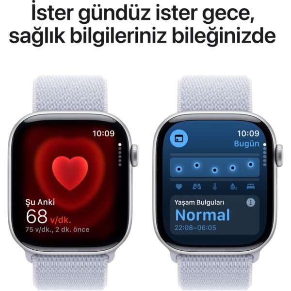 Apple Watch Series 10 GPS, 46 mm Gümüş Rengi Alüminyum Kasa ve Bulut Mavisi Spor Loop - Görsel 5