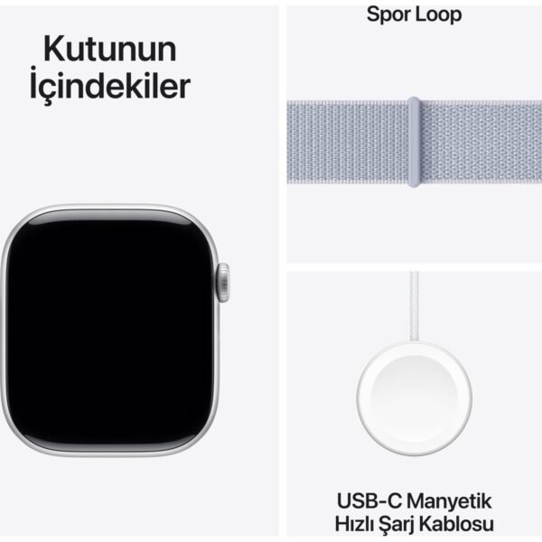 Apple Watch Series 10 GPS, 46 mm Gümüş Rengi Alüminyum Kasa ve Bulut Mavisi Spor Loop - Görsel 9