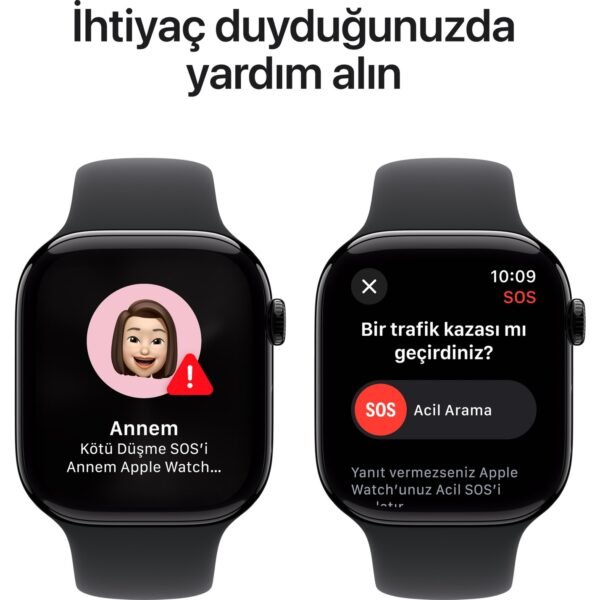Apple Watch Series 10 GPS, 42 mm Simsiyah Alüminyum Kasa ve Siyah Spor Kordon - S/M - Görsel 6