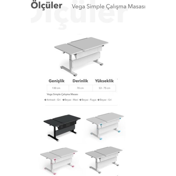 Creo Mobili Kompakt Çalışma Masası, Yükseklik Ayarlı Montessori Uyumlu - 130x70 Cm, Beyaz/Gri - Vega Simple - Görsel 9