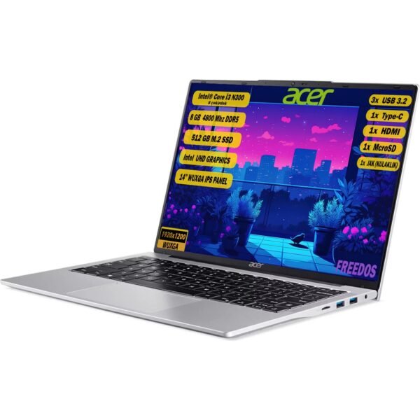 Acer Aspire Intel Core i3-N300 8 GB 512 GB SSD Freedos 14" WUXGA IPS Taşınabilir Bilgisayar NX.KS9EY.002 - Görsel 3