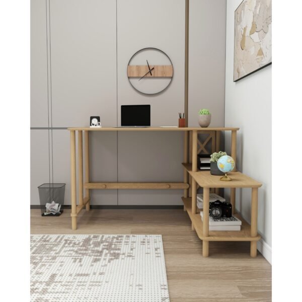 Cmd Wood TAVALO Çalışma Masası – 125x65 cm, 120cm Etejerli & 2 Raflı, Ahşap Ayaklı, MDF, Modern ve İşlevsel Tasarım - Görsel 3