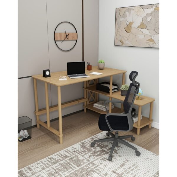 Cmd Wood TAVALO Çalışma Masası – 125x65 cm, 120cm Etejerli & 2 Raflı, Ahşap Ayaklı, MDF, Modern ve İşlevsel Tasarım - Görsel 1