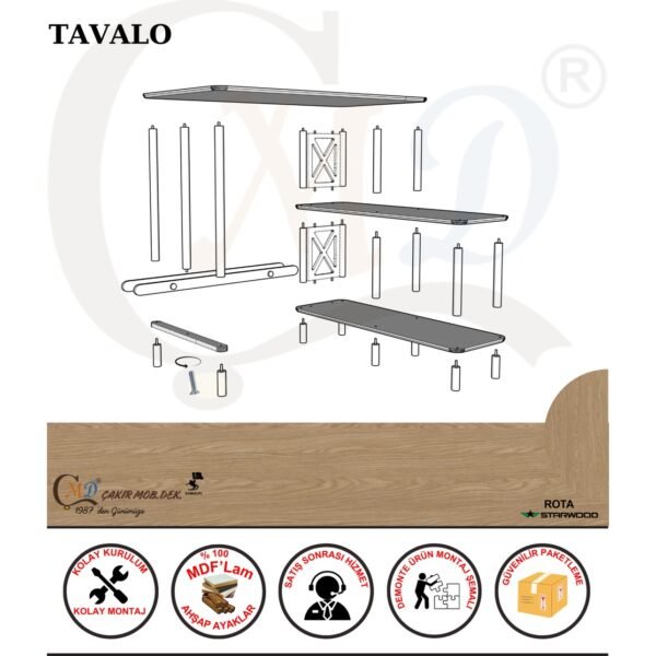 Cmd Wood TAVALO Çalışma Masası – 125x65 cm, 120cm Etejerli & 2 Raflı, Ahşap Ayaklı, MDF, Modern ve İşlevsel Tasarım - Görsel 5