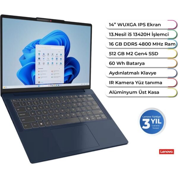 Lenovo Ideapad Slim 3 14IRH10 Intel I5 13420H Ddr5 16 GB 512 GB Freedos 14 Inç Wuxga Aydınlatmalı Klavye - Görsel 1