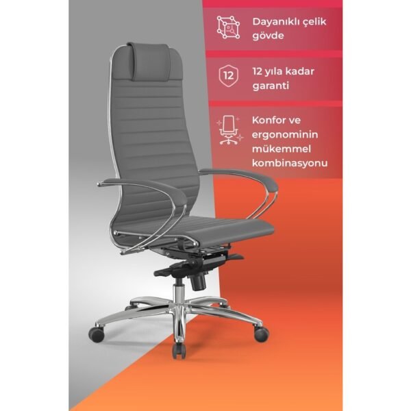 Metta Samurai Ergonomik Deri Ofis Koltuğu / Çalışma Sandalyesi - F.2.1.49 - Gri - Görsel 1