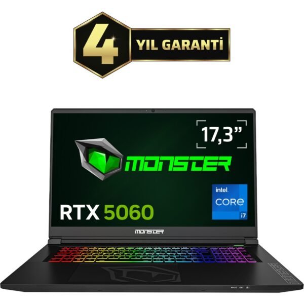 Monster Tulpar T7 V26.2.2 Intel Core I7 13620H 32 GB Ram 1 Tb SSD 8 GB Rtx 5060 Freedos 17,3" Fhd 144 Hz Oyun Bilgisayarı - Görsel 1